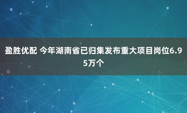盈胜优配 今年湖南省已归集发布重大项目岗位6.95万个