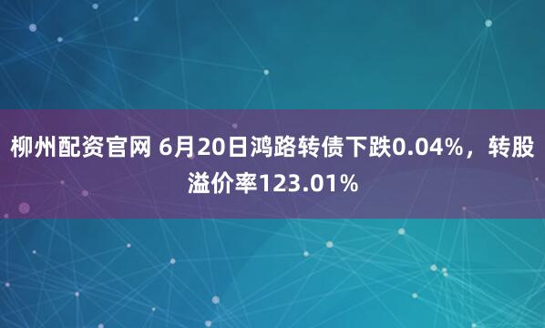 柳州配资官网 6月20日鸿路转债下跌0.04%，转股溢价率123.01%