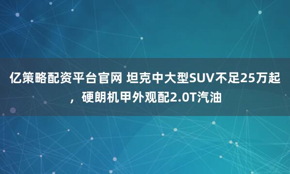 亿策略配资平台官网 坦克中大型SUV不足25万起，硬朗机甲外观配2.0T汽油