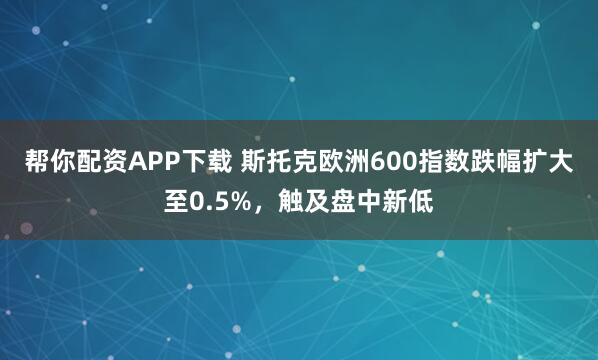 帮你配资APP下载 斯托克欧洲600指数跌幅扩大至0.5%，触及盘中新低